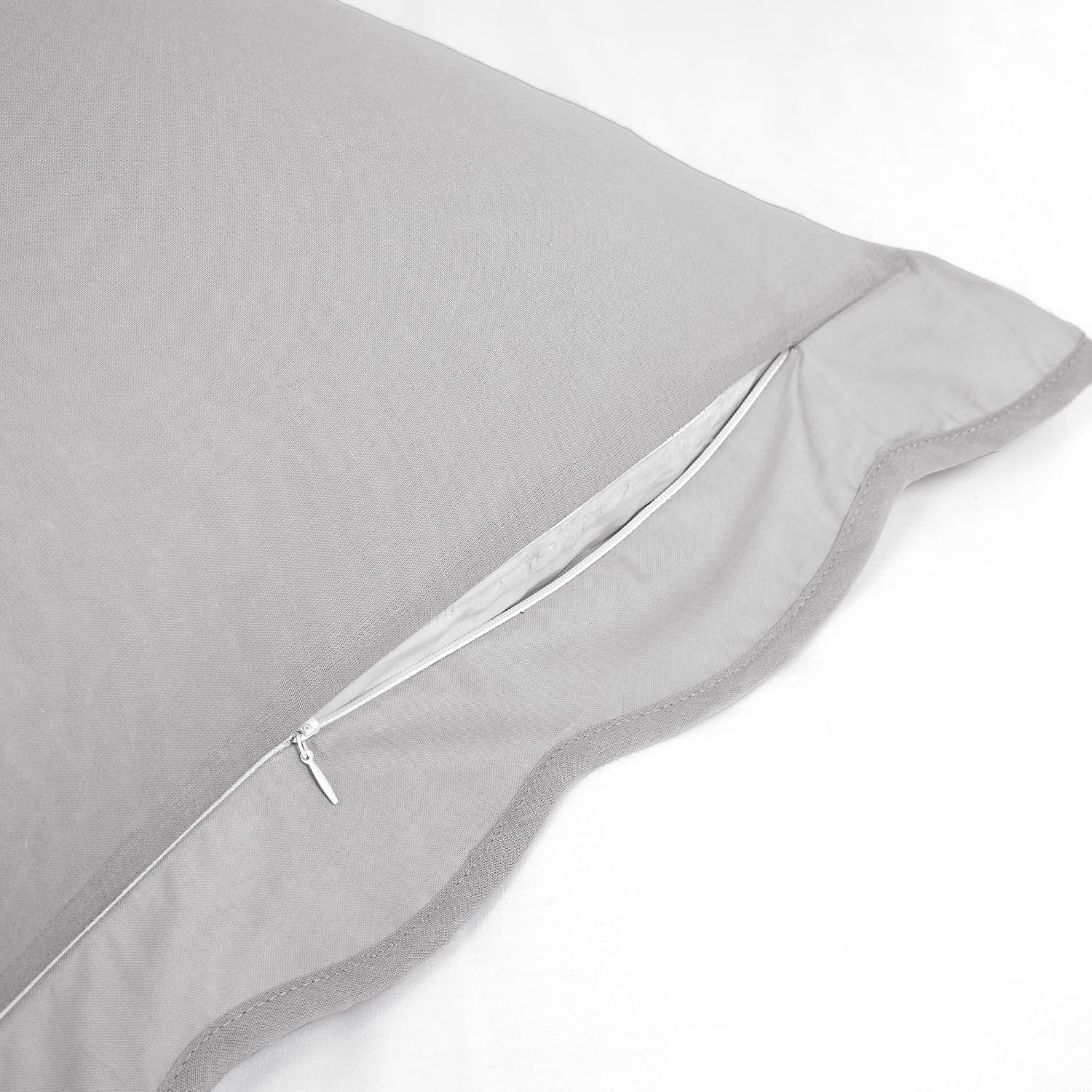 Lush Decor Coastal Chic Scalloped Edge Cotton Duvet Cover Set, 3 Piece Set, Full/Queen, Gray & White - Queen Bedding Set - White Duvet Cover Queen - Coastal Decor