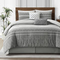 LANCO MODERN LIFESTYLE Cotton Comforter Set California King, Gorgeous Geometric Jacquard, Grey Soft Lightweight Bedding Set for All Seasons, 6 Pieces Bedskirt, Pillow Shams and Decor Pillows