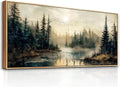 FUHAIHUA Wood Framed Large Wall Decor For Living Room Canvas Wall Art For Office Farmhouse Wall Decorations For Bedroom Forest River Landscape Paintings Modern Pictures Artwork Room Home Decor 32x72 In