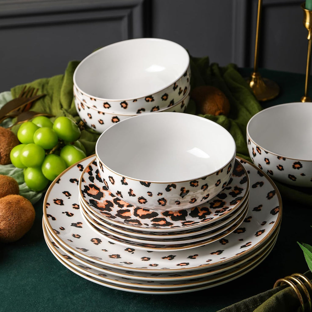 Christian Siriano Majestic 24-Piece Dinnerware Set Porcelain, Plates and Bowls Set, Dishwasher and Microwave Safe, Dish Set for 8, Multicolored