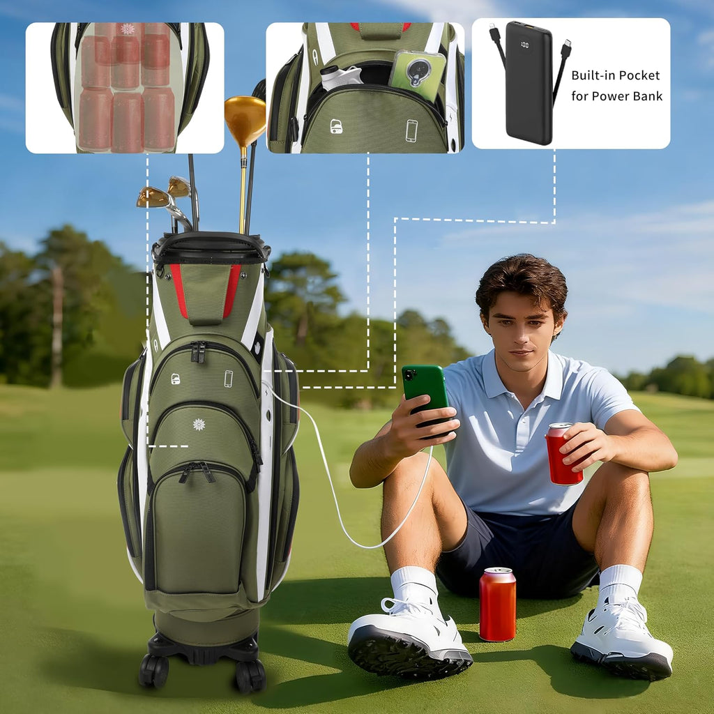 Golf Club Travel Bag with Wheels, Golf Cart and Travel Bag Retractable Cover,Golf Carry Bag for Men and Women, Multiple Storage Pockets, Shoe Compartment, Golf Cart Bag, 4 Colors to Choose from