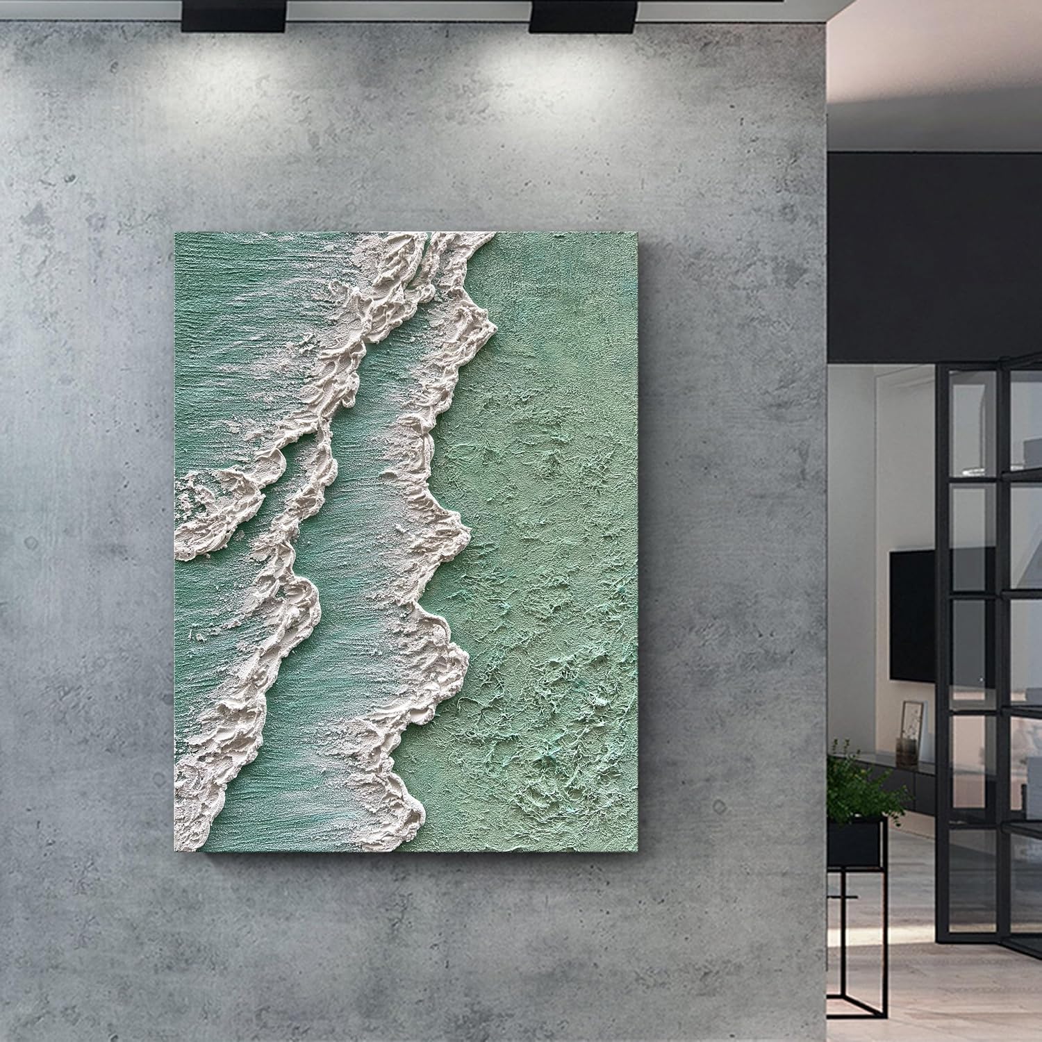 NANKAI Art Hand-Painted Green Thick Texture Abstract Oil Painting Hand-Painted Ocean Landscape Oil Painting Home Wall Decoration Art