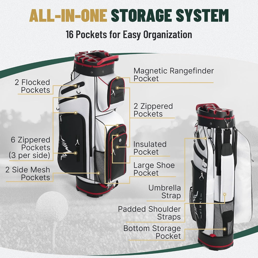 uniHimal Golf Cart Bag with 14-Way Full-Length Dividers, Golf Bag for Men Women with Magnetic Leather Pocket, Handles and Rain Cover, Lightweight Golf Club Bag Includes Cooler Pockets