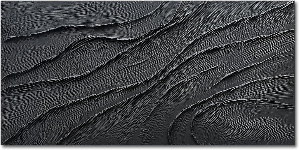 NANKAI Art Thick Texture Black Minimalist Oil Painting, 24x48 Inches, Contemporary Art, Home Office Wall Decoration