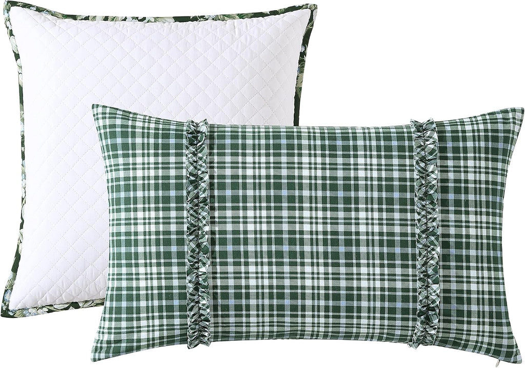 Laura Ashley- King Duvet Cover Set, Reversible Cotton Bedding Set, Includes Matching Sham(s) with Bonus Euro Sham(s) & Throw Pillow Covers (Bramble Floral Green, King)