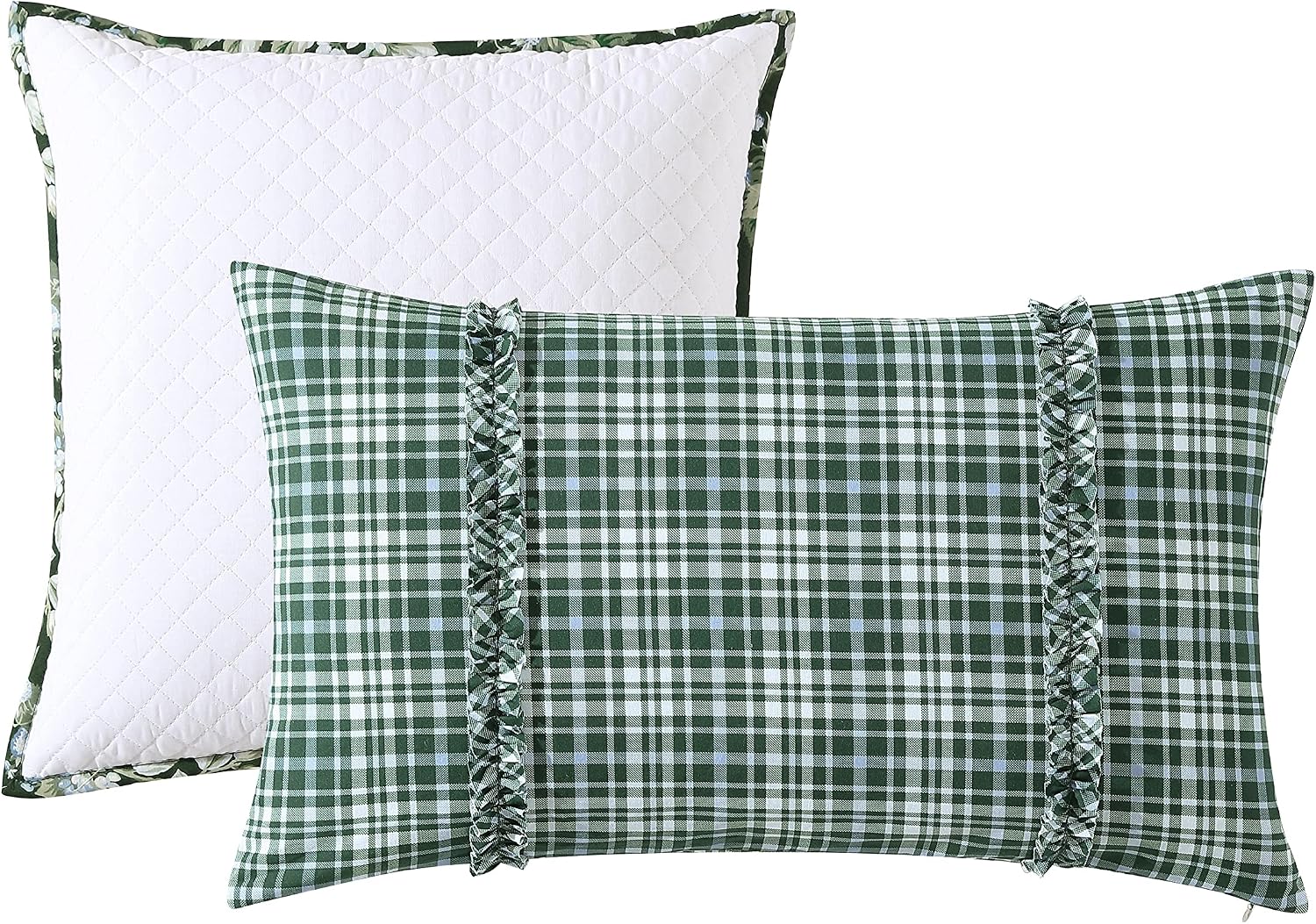 Laura Ashley- King Duvet Cover Set, Reversible Cotton Bedding Set, Includes Matching Sham(s) with Bonus Euro Sham(s) & Throw Pillow Covers (Bramble Floral Green, King)
