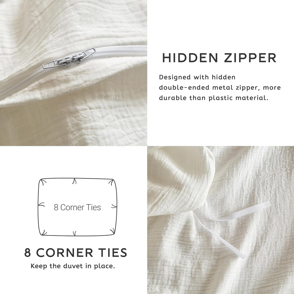 SE SOFTEXLY Muslin Duvet Cover Oversized King Size, 100% Washed Cotton Duvet Cover Set, Ultra Soft Comforter Cover Linen Like, 3 Pieces Gauze Duvet Cover with 2 Pillowcases, 98'x120', White