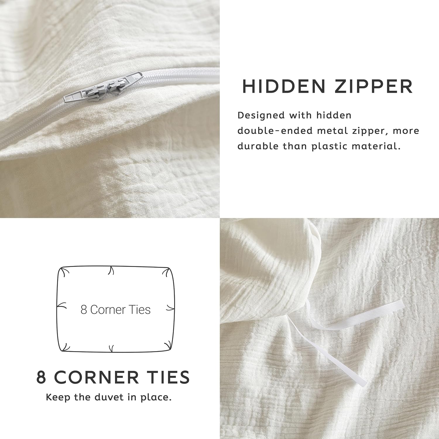 SE SOFTEXLY Muslin Duvet Cover Oversized King Size, 100% Washed Cotton Duvet Cover Set, Ultra Soft Comforter Cover Linen Like, 3 Pieces Gauze Duvet Cover with 2 Pillowcases, 98'x120', White