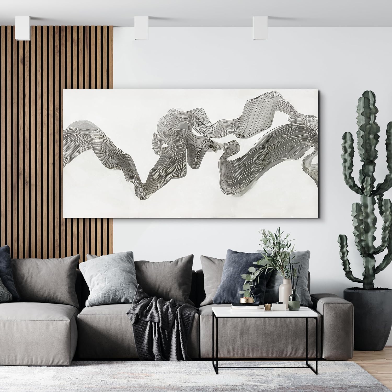 Abstract Wall Art Decor Large Modern Wall Art Decor Oversized Wall Art Pictures for Living Room Abstract Canvas Art Wall Decor Gray White Wall Art Prints Artwork for Walls Home Office Decor 29' X 58'