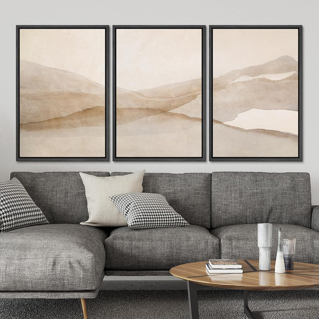 SIGNLEADER Framed Canvas Print Wall Art Set Minimal Neutral Mountain Landscape Illustrations Minimal Decorative Bohemian for Living Room, Bedroom, Office - 16'x24'x3 Black
