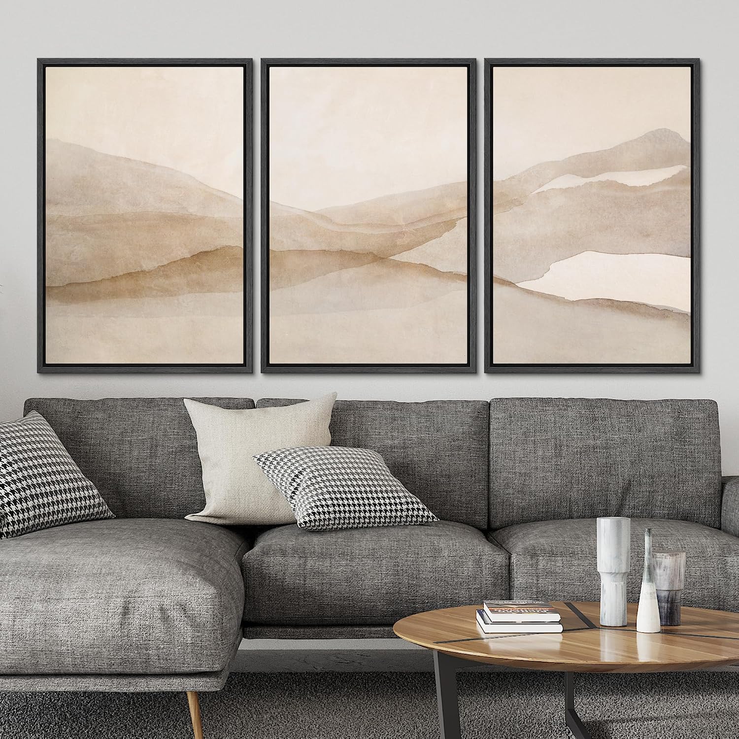 SIGNLEADER Framed Canvas Print Wall Art Set Minimal Neutral Mountain Landscape Illustrations Minimal Decorative Bohemian for Living Room, Bedroom, Office - 16'x24'x3 Black