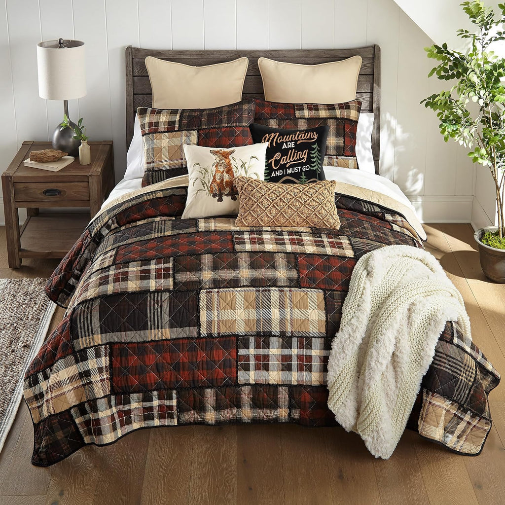 Donna Sharp King Bedding Set - 3 Piece - LJ Plaid Cotton Quilt Set with King Quilt and Two King Size Pillow Shams - Machine Washable