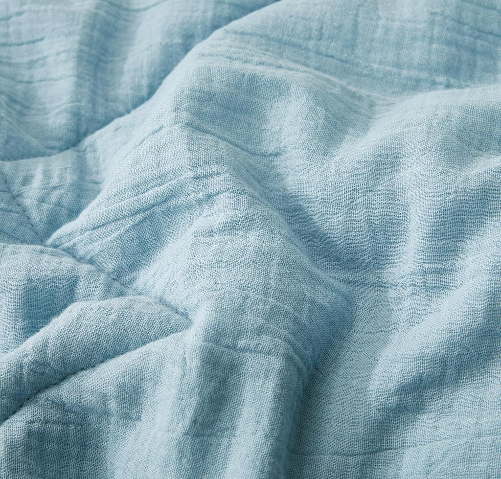 Chezmoi Collection Skye 3-Piece 100% Cotton Muslin Thin Comforter Set Oversized King, Lake Blue Reversible Soft Washed Cotton Gauze Breathable Lightweight Comforter, 130GSM Fill Summer Blanket