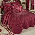 Touch of Class Portia Luxury Bedding | Rich Ruby Red | Premier Quilted Polyester Satin | Romantic Hand Guided Machine Quilted Scroll Design 3 Piece Set with Full Bedspread and 2 Standard Shams