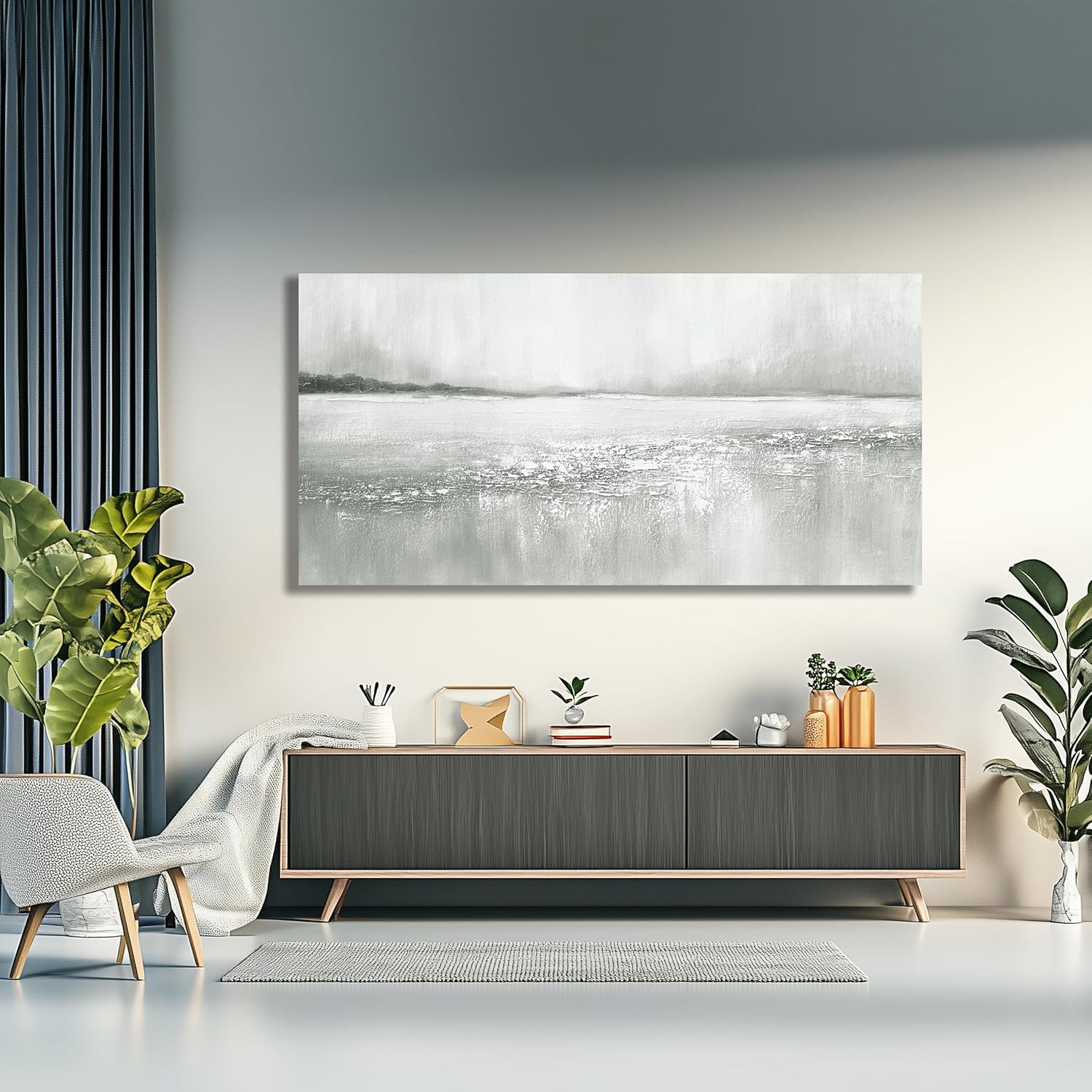 Yuaxker Large Abstract Wall Art Gray and White Wall Decor Lake Canvas Painting Fashion Artwork for Living Room Bedroom Dining Room Office Home Decor 30x60 Inch