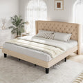 Allewie King Size Bed Frame with Button Tufted Wingback Headboard, Modern Upholstered Bed Frame with Solid Wooden Slats Support - No Box Spring Needed, Easy Assembly, Beige