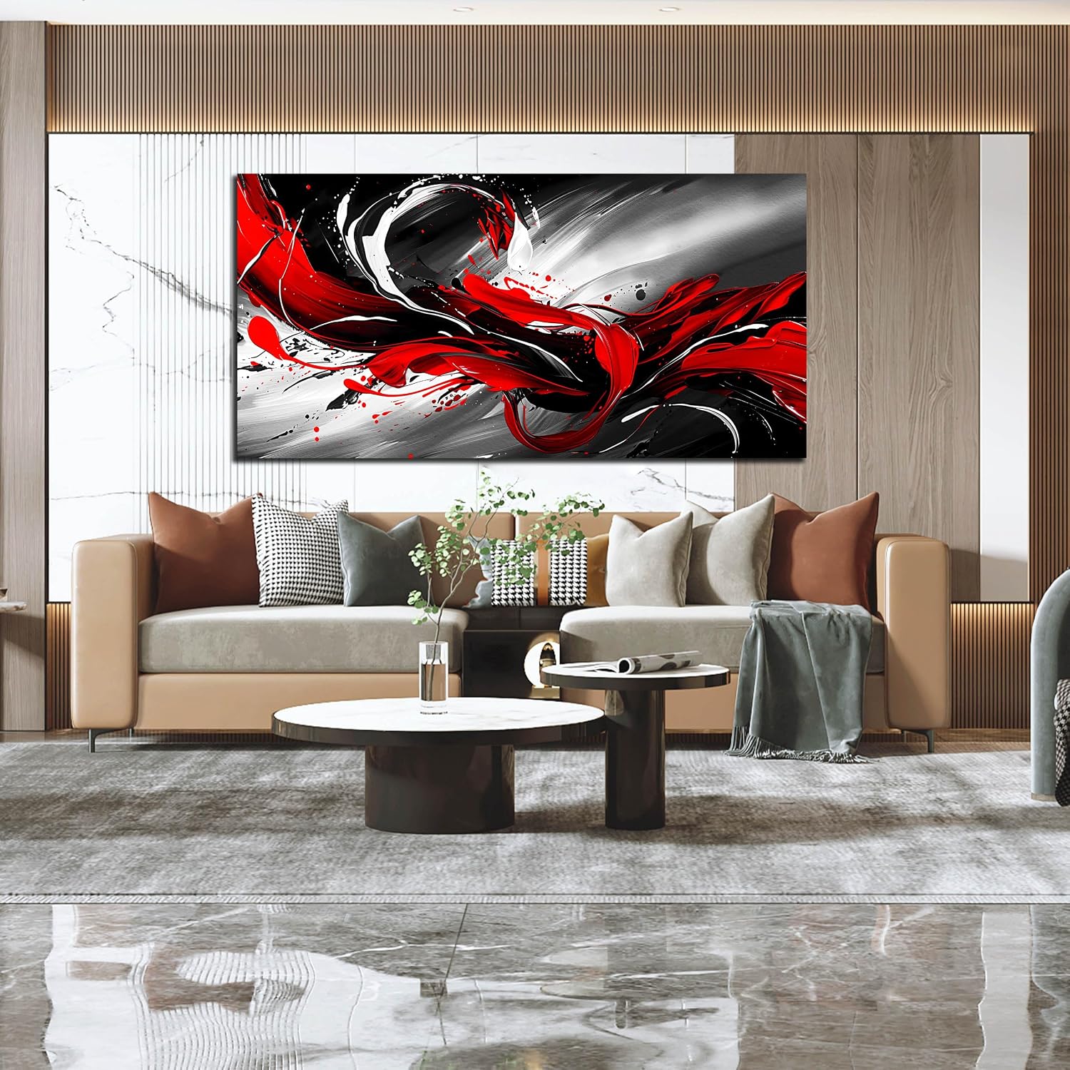 Black White and Red Abstract Print Picture Painting Large Canvas Wall Art for Living Room Bedroom Framed Canvas Wall Decor Modern Room Abstract Wall Decorations Artwork Size 30x60 Ready to Hang