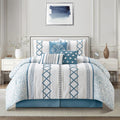 Grand Avenue Blue Comforter Set California King Size, 7 Piece Terry Embroidery All Season Bedding Set, Bedskirt, Pillows & Shams