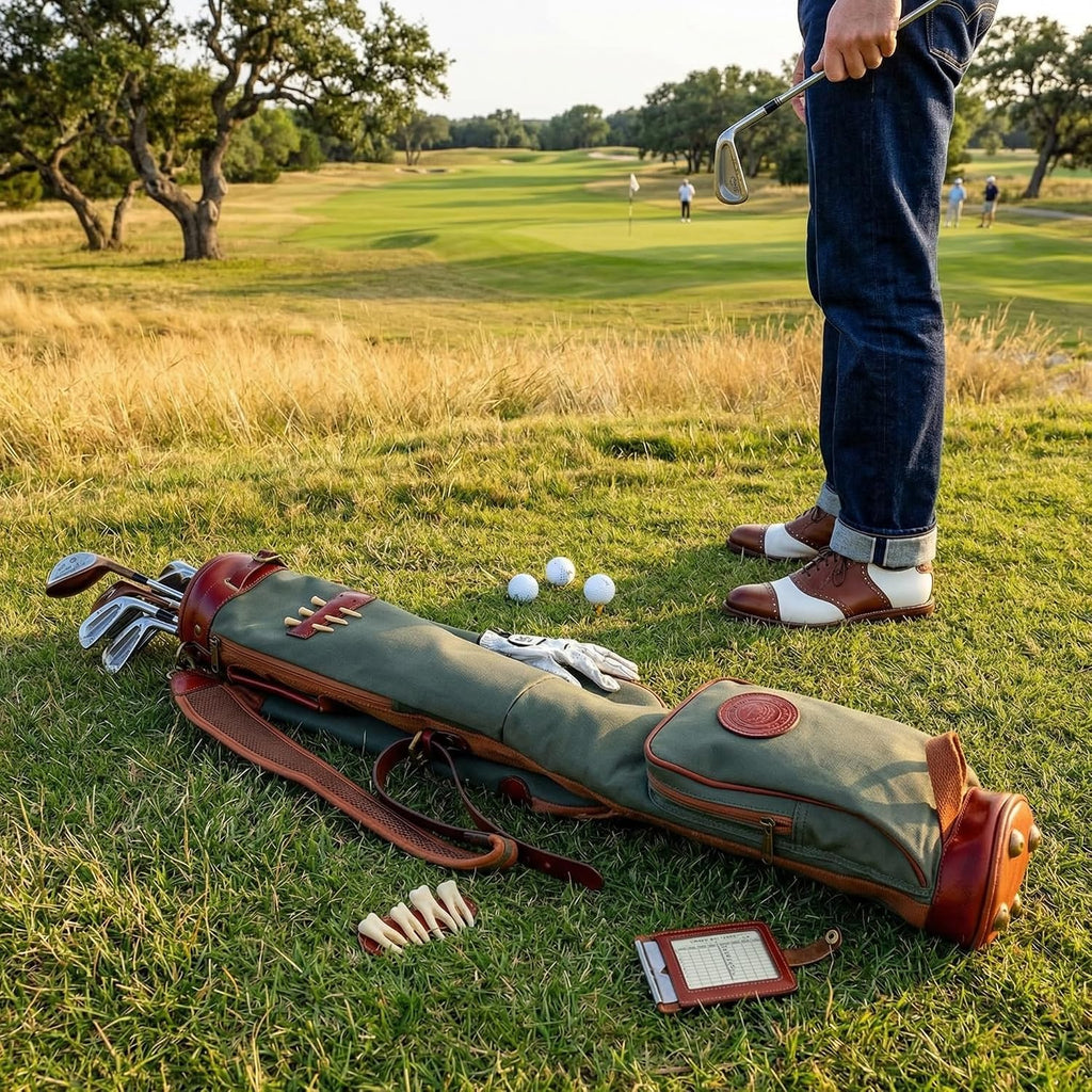 Tourbon Vintage Golf Club Carry Bags Travel Case - Canvas and Leather