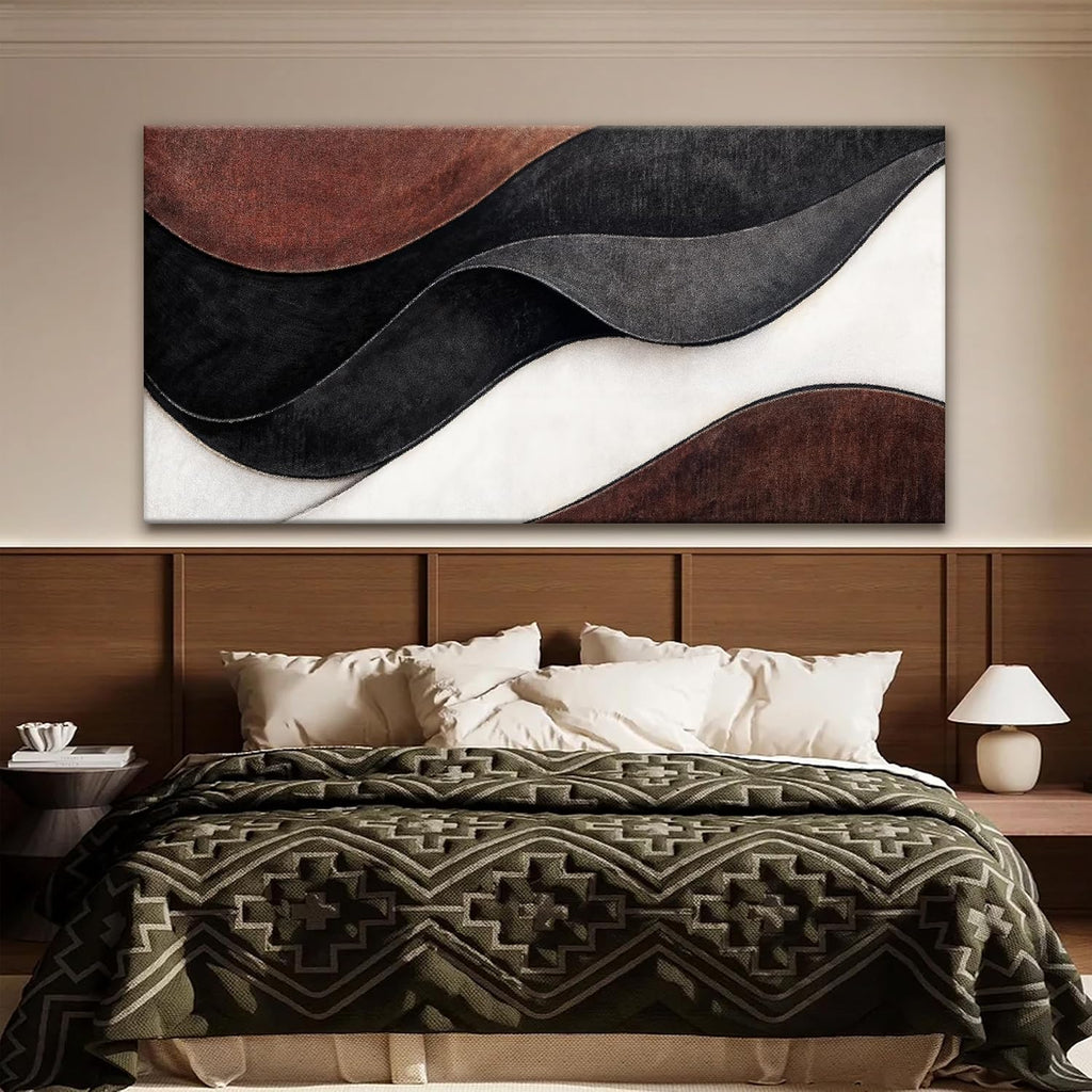 QSQ Large Abstract Wall Art For Living Room Black And White Canvas Art Wall Decor Painting Brown Maximalist Artwork Picture For Bedroom Modern Home Office Aesthetic Wall Decor 29 X 58 In