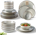 GBHOME Dinnerware Sets for 6, 24 Pieces Stoneware Plates and Bowls Set with Reactive Glaze, Scratch Resistant Stoneware Dishes Set, Dishwasher & Microwave Safe