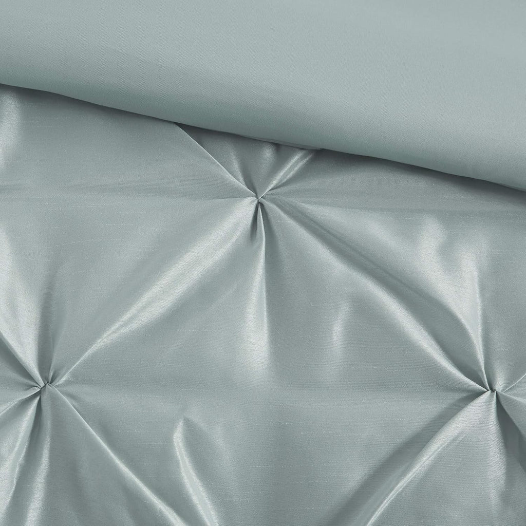 Madison Park Laurel Cal King Size Bed Comforter Set Bed In A Bag - Seafoam , Wrinkle Tufted Pleated – 7 Pieces Bedding Sets – Faux Silk Bedroom Comforters