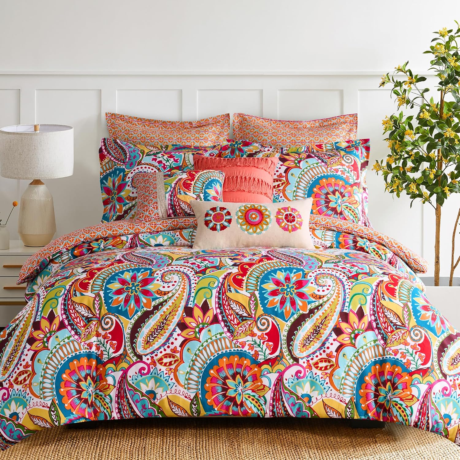Levtex Home - Rhapsody Comforter Set - King/Cal King Comforter (106x94in.) and 2 King Shams (20x36in.) - Paisley Floral - Reversible - Cotton