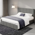 Allewie Queen Size Dutch Velvet Upholstered Platform Bed Frame/Vertical Channel Tufted Adjustable Headboard/Low Profile Bed Frame/No Box Spring Needed/Easy Assembly/Grey