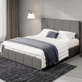 Allewie Full Size Dutch Velvet Upholstered Platform Bed Frame/Vertical Channel Tufted Adjustable Headboard/Low Profile Bed Frame/No Box Spring Needed/Easy Assembly/Grey