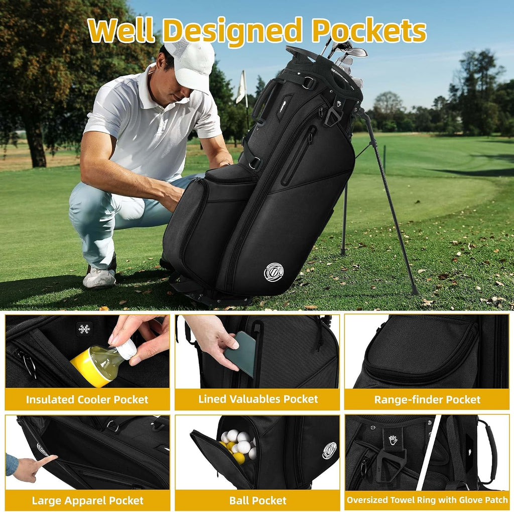 Golf Stand Bag 14 Way, Lightweight Golf Bags for Men Women with Stand, Padded Ergonomic Double Strap, Full Length Dividers, Multiple Pockets, Rain Hood