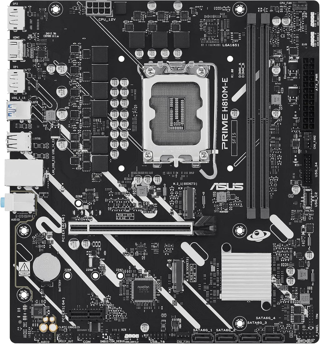 ASUS Prime H810M-E-CSM Intel® H810 mATX Commercial CSM Motherboard, LGA 1851, DDR5, PCIe 4.0, M.2, 1G LAN, HDMI, USB 3.2, AI PC-Ready, ASUS Control Center Express Support for SMB & IT Deployments