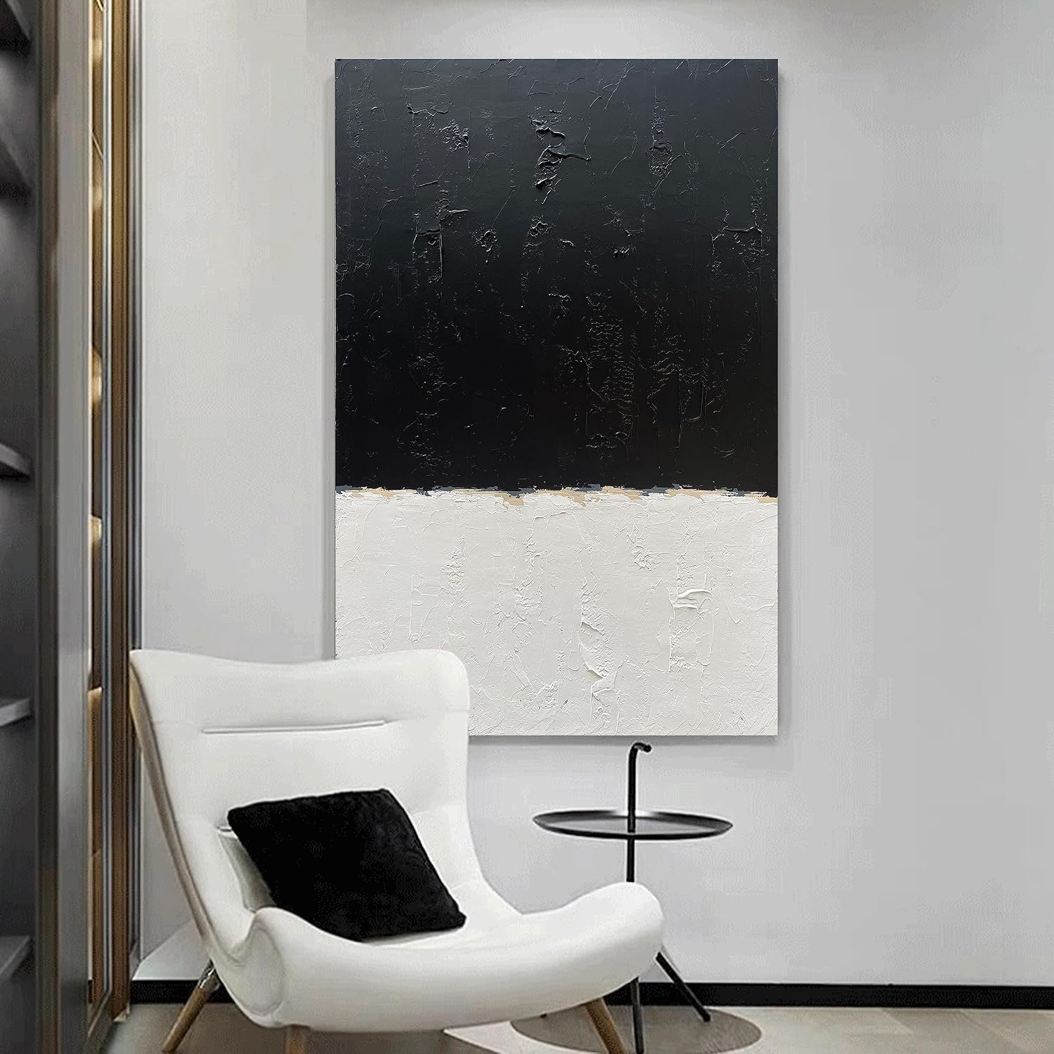 NANKAI Art Hand-painted black and white wall art, minimalist abstract painting large oil on canvas texture wall art Office Art Contemporary art 45x30 inches