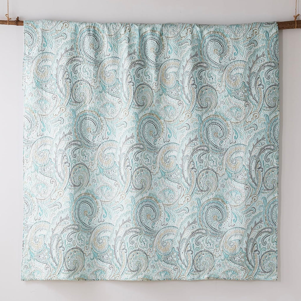 Levtex Home - Spruce Spa Quilt Set - Twin/Twin XL Quilt (68x86in.) + One Standard Pillow Sham (26x20in.) - Paisley Pattern in Soft Spand Tan Hues - Reversible - Cotton