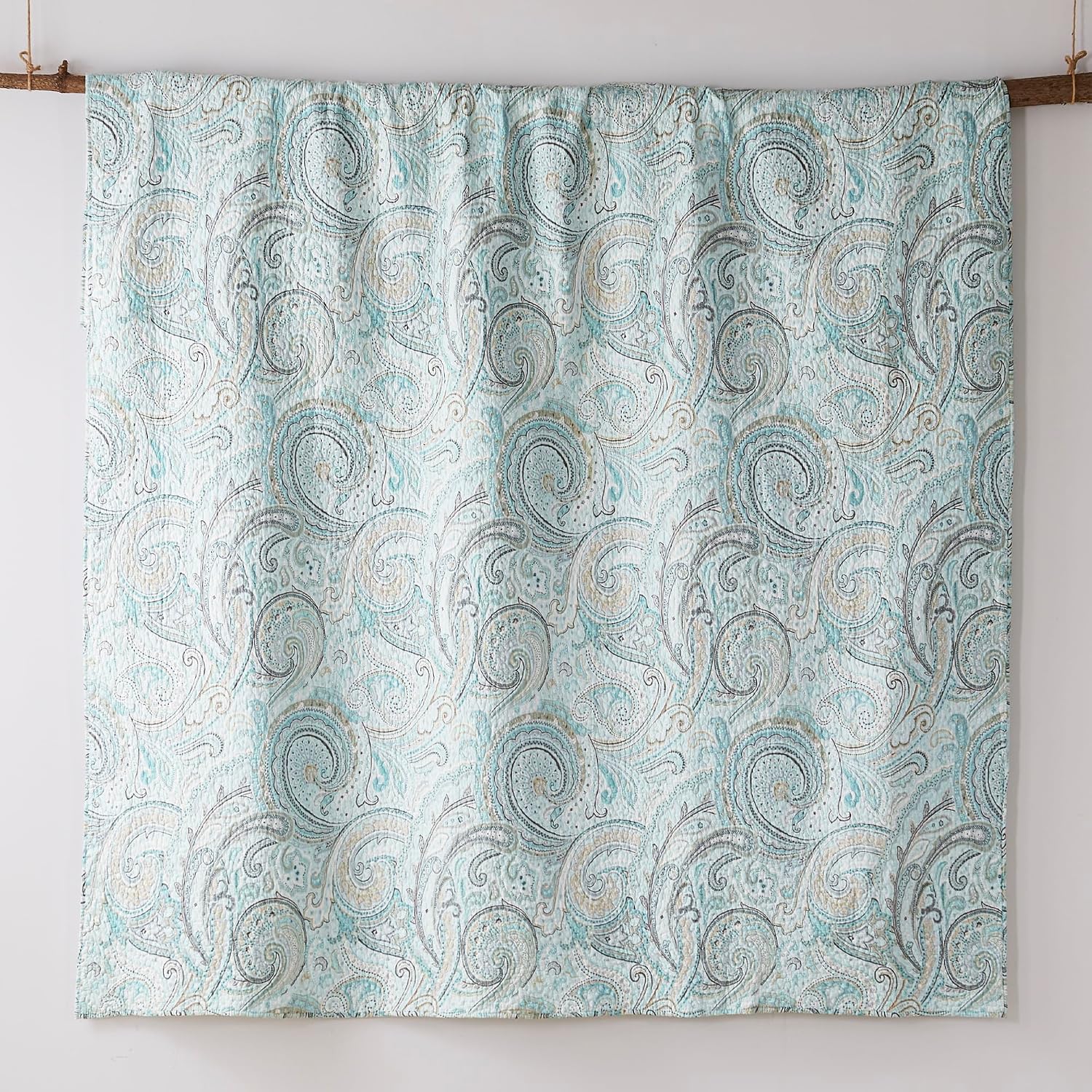 Levtex Home - Spruce Spa Quilt Set - Twin/Twin XL Quilt (68x86in.) + One Standard Pillow Sham (26x20in.) - Paisley Pattern in Soft Spand Tan Hues - Reversible - Cotton
