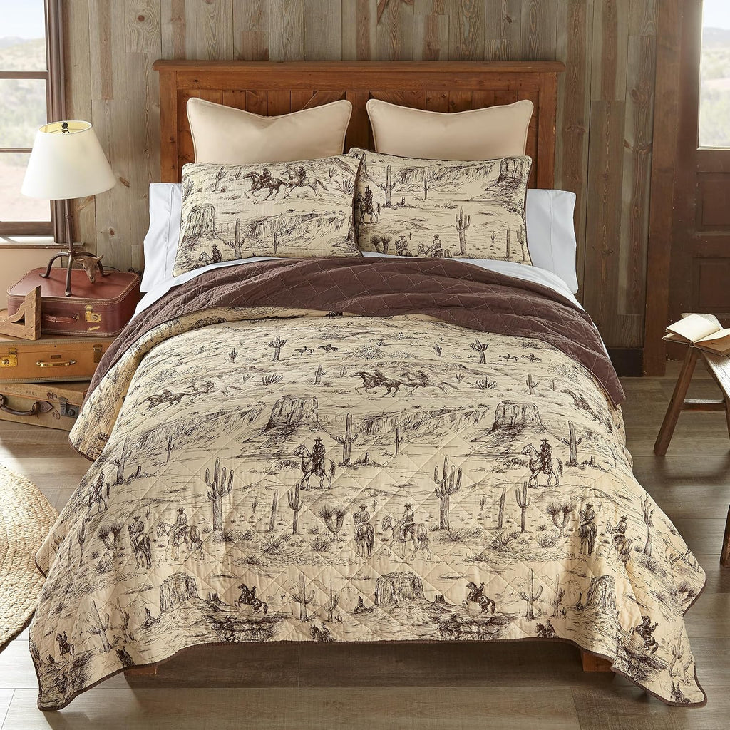 Donna Sharp Cowboy Cotton Quilted Bedding Set - 3-Piece Queen Size Quilt Set - Includes 1 Quilt and 2 Pillow Shams - Machine Washable - Perfect for Rustic Decor