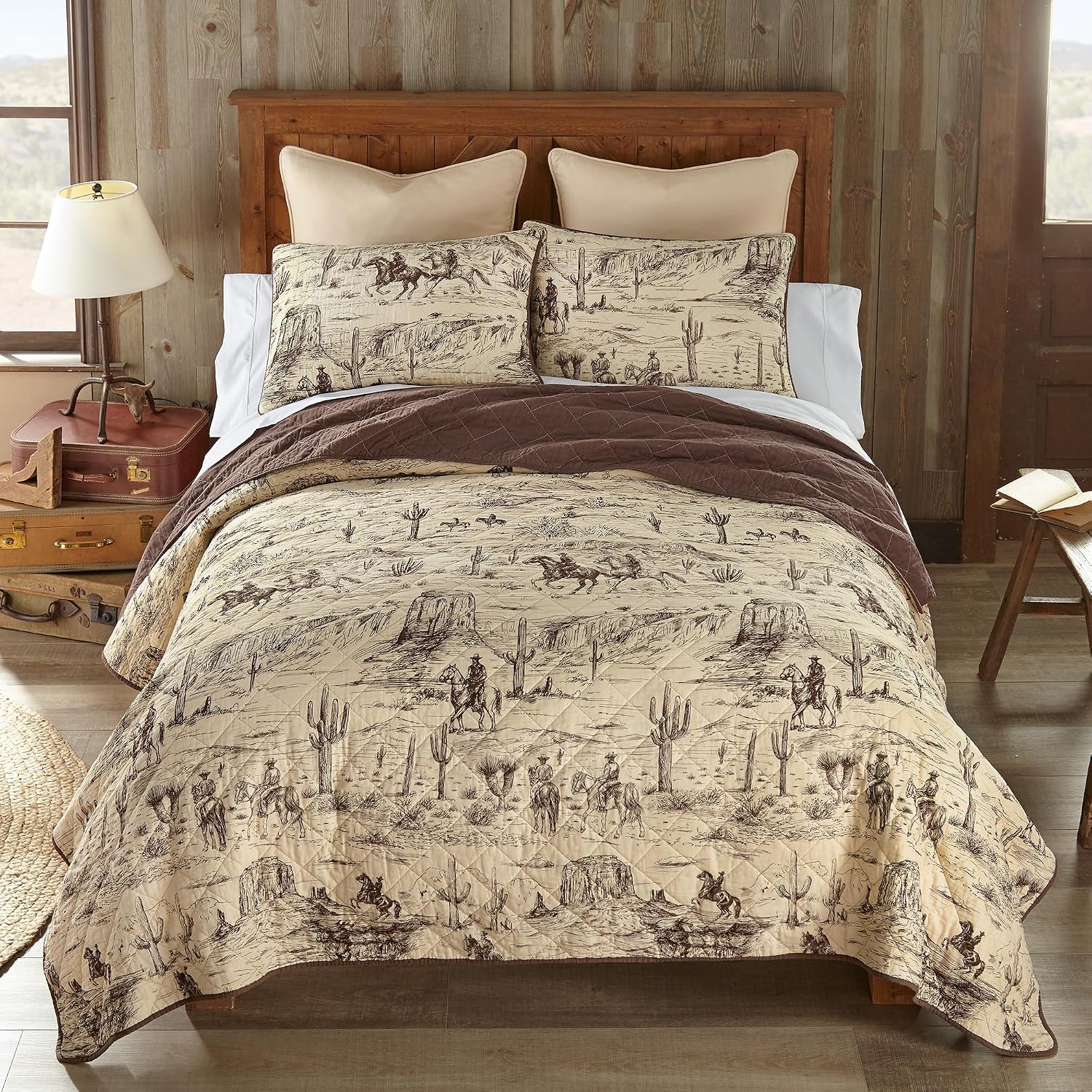 Donna Sharp Cowboy Cotton Quilted Bedding Set - 3-Piece Queen Size Quilt Set - Includes 1 Quilt and 2 Pillow Shams - Machine Washable - Perfect for Rustic Decor