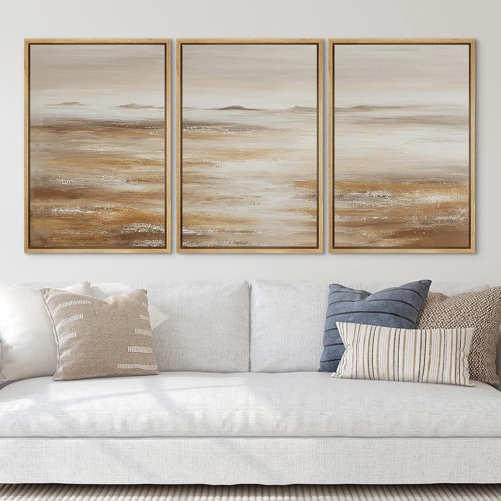SIGNLEADER Framed Canvas Print Wall Art Set Soft Earth Tone Minimal Landscape Illustrations Minimal Decorative Bohemian for Living Room, Bedroom, Office - 24'x36'x3 Natural