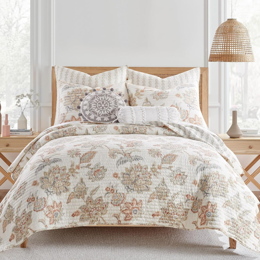 Levtex Home - Selesta Blush Quilt Set - Full/Queen Quilt and Two Standard Shams - Floral - Blush Taupe Grey - Quilt (88x92in.) and Shams (20x26in.) - Reversible - Cotton