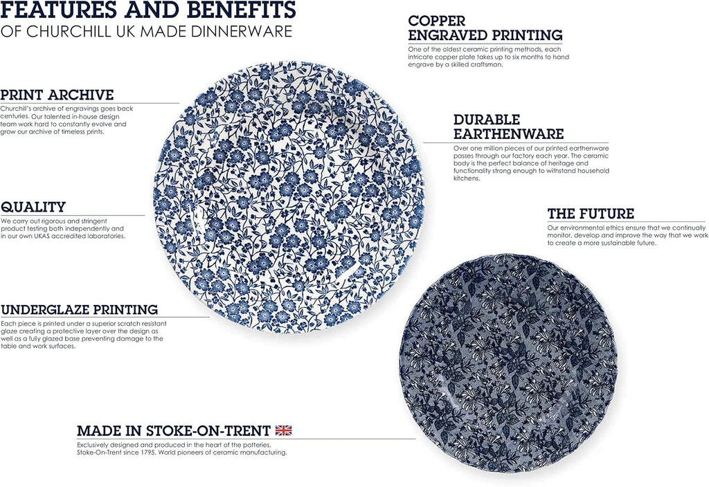 Churchill Blue Willow Dinner Plates, Salad Plates and Coupe Bowls 12 Piece Dinnerware Set, Made In England