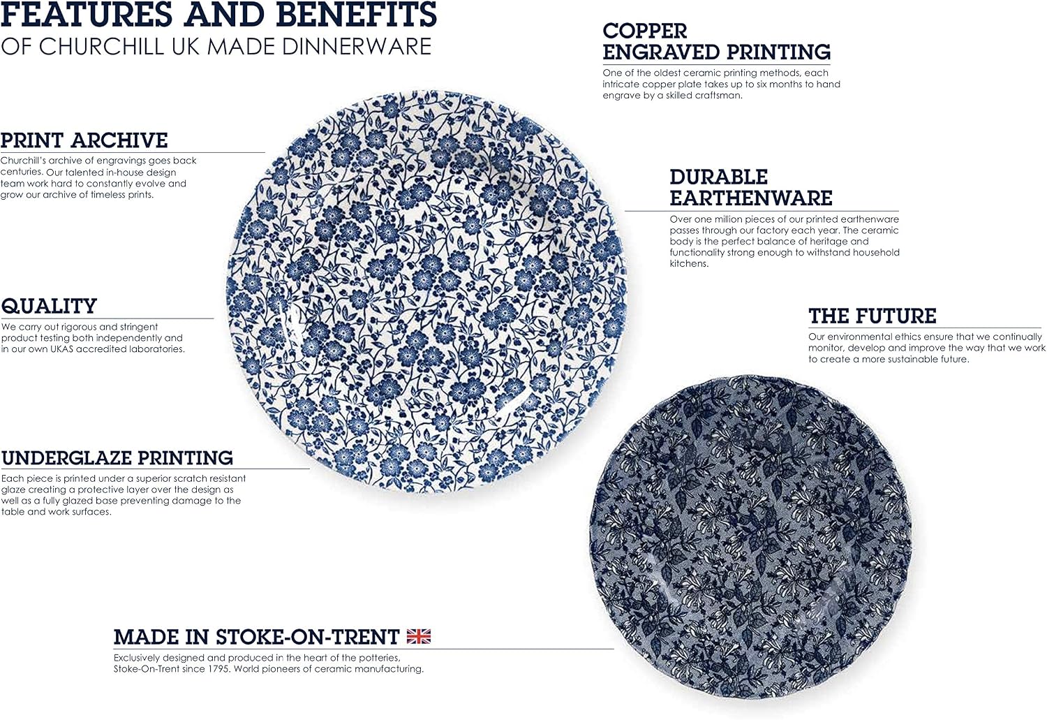 Churchill Blue Willow Dinner Plates, Salad Plates and Coupe Bowls 12 Piece Dinnerware Set, Made In England