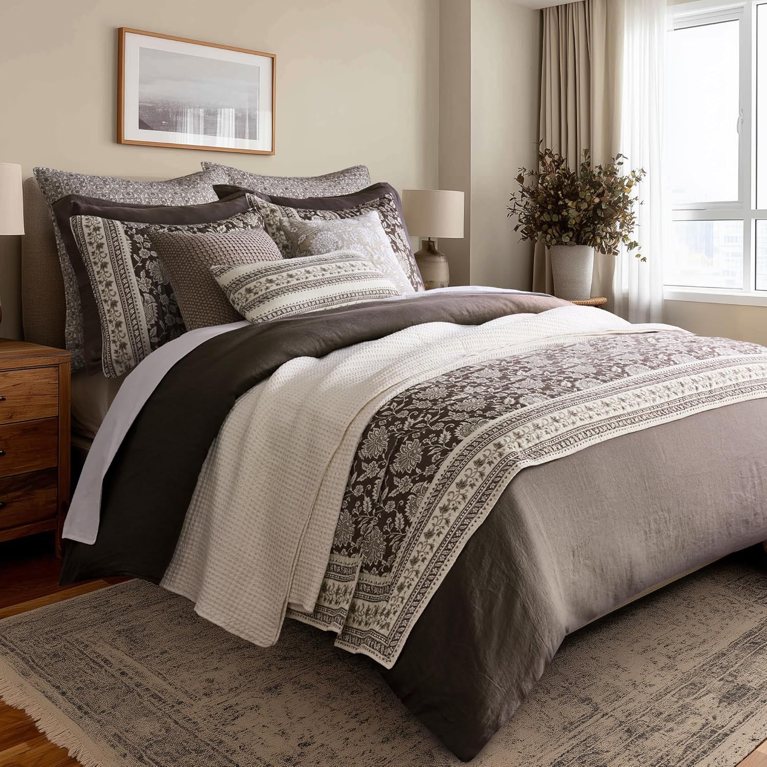 Levtex Home Adare Cocoa Reversible Full/Queen Quilt Set (88x92in) and 2 Pillow Shams (26x20in) - Floral Bedding - Brown Cream - Cotton Full/Queen Size Quilt Bedding Set - Lightweight, Soft, Pre-Washed