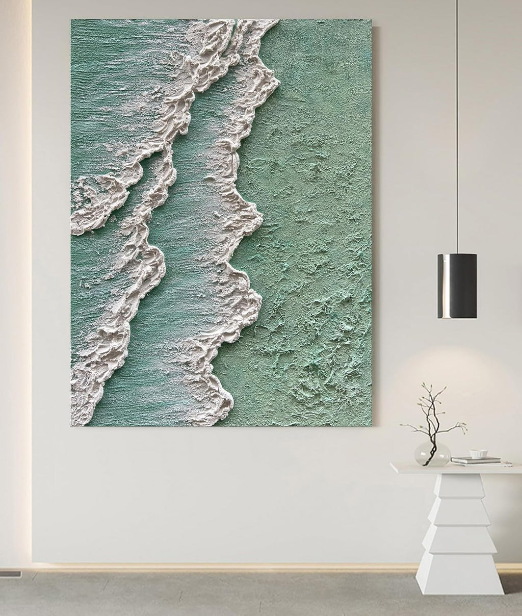 NANKAI Art Hand-Painted Green Thick Texture Abstract Oil Painting Hand-Painted Ocean Landscape Oil Painting Home Wall Decoration Art