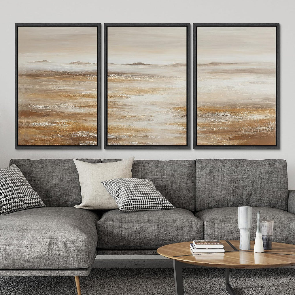 SIGNLEADER Framed Canvas Print Wall Art Set Soft Earth Tone Minimal Landscape Illustrations Minimal Decorative Bohemian for Living Room, Bedroom, Office - 24'x36'x3 Black