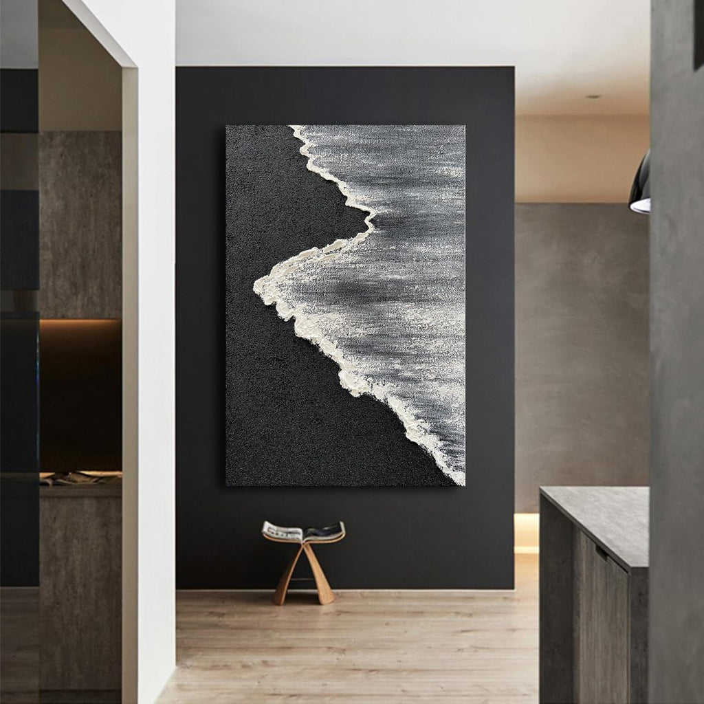 NANKAI Art Hand-Painted 3D Ocean Landscape Oil Painting Black and White Abstract Canvas Art Mural Family Wall Decoration Art 45x30 inches