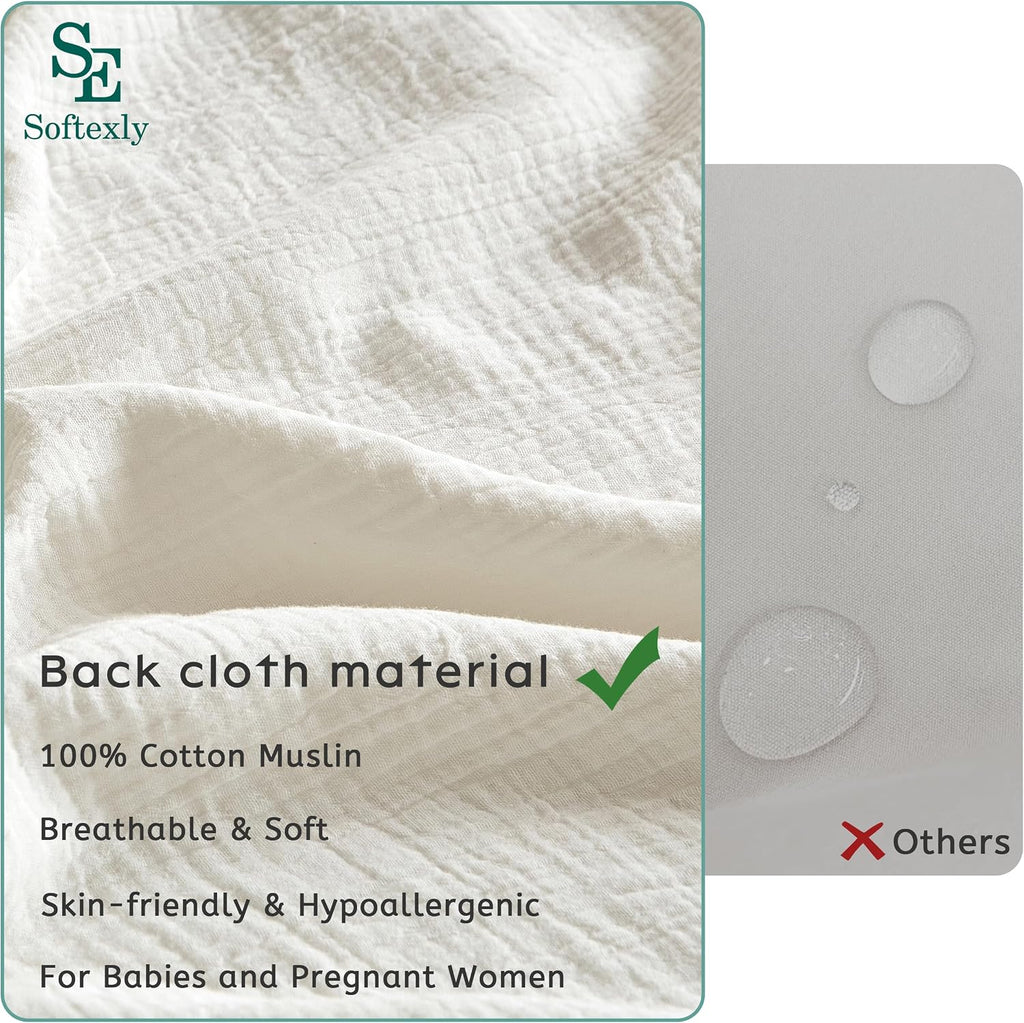 SE SOFTEXLY Muslin Duvet Cover Oversized King Size, 100% Washed Cotton Duvet Cover Set, Ultra Soft Comforter Cover Linen Like, 3 Pieces Gauze Duvet Cover with 2 Pillowcases, 98'x120', White