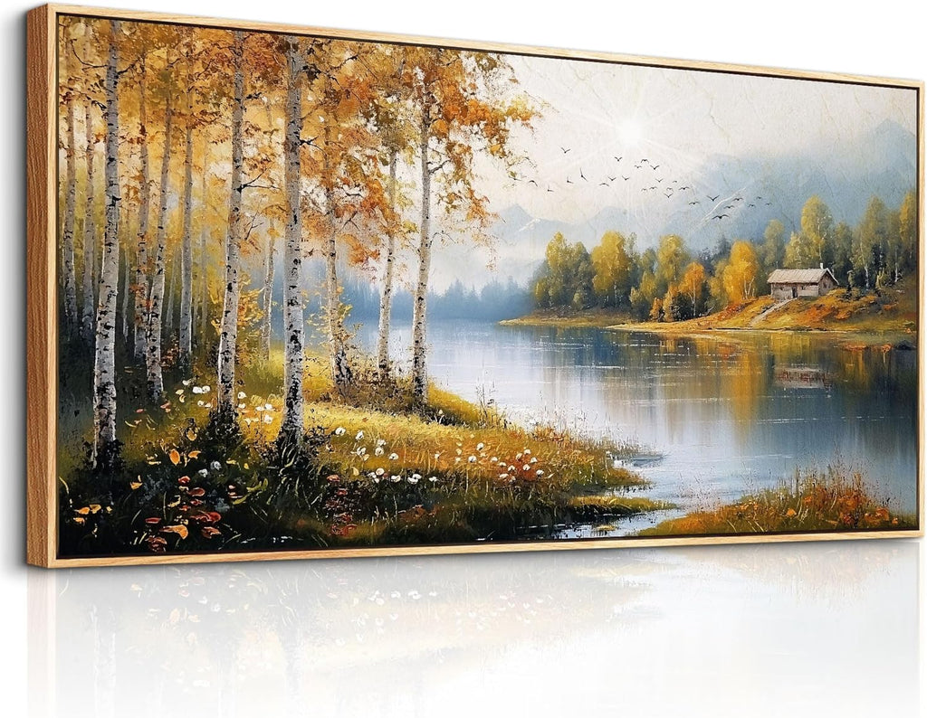 ERQINHUA Canvas Wall Art For Living Room Large Wall Decor For Bedroom Forest Landscape Painting Lakeside Watercolour Home Decorations Picture Office Farmhouse Ready To Hang Wood Framed 30x60 Inches