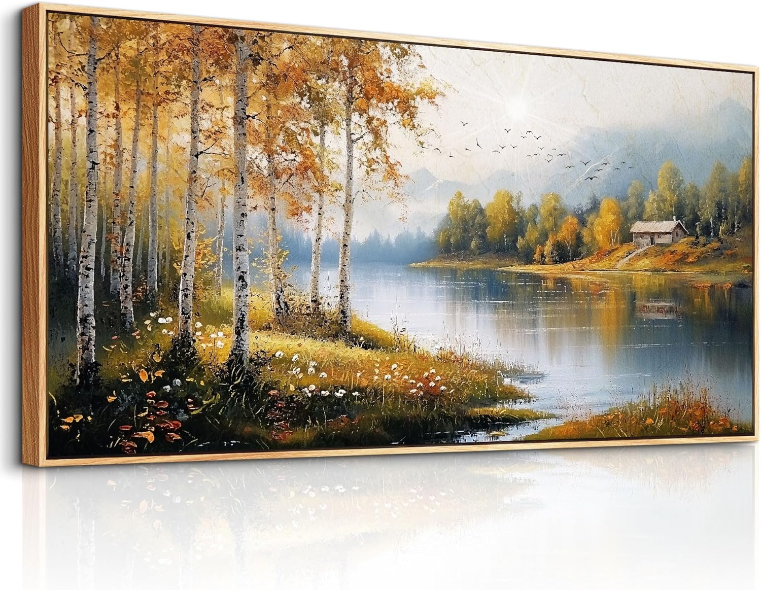ERQINHUA Canvas Wall Art For Living Room Large Wall Decor For Bedroom Forest Landscape Painting Lakeside Watercolour Home Decorations Picture Office Farmhouse Ready To Hang Wood Framed 30x60 Inches