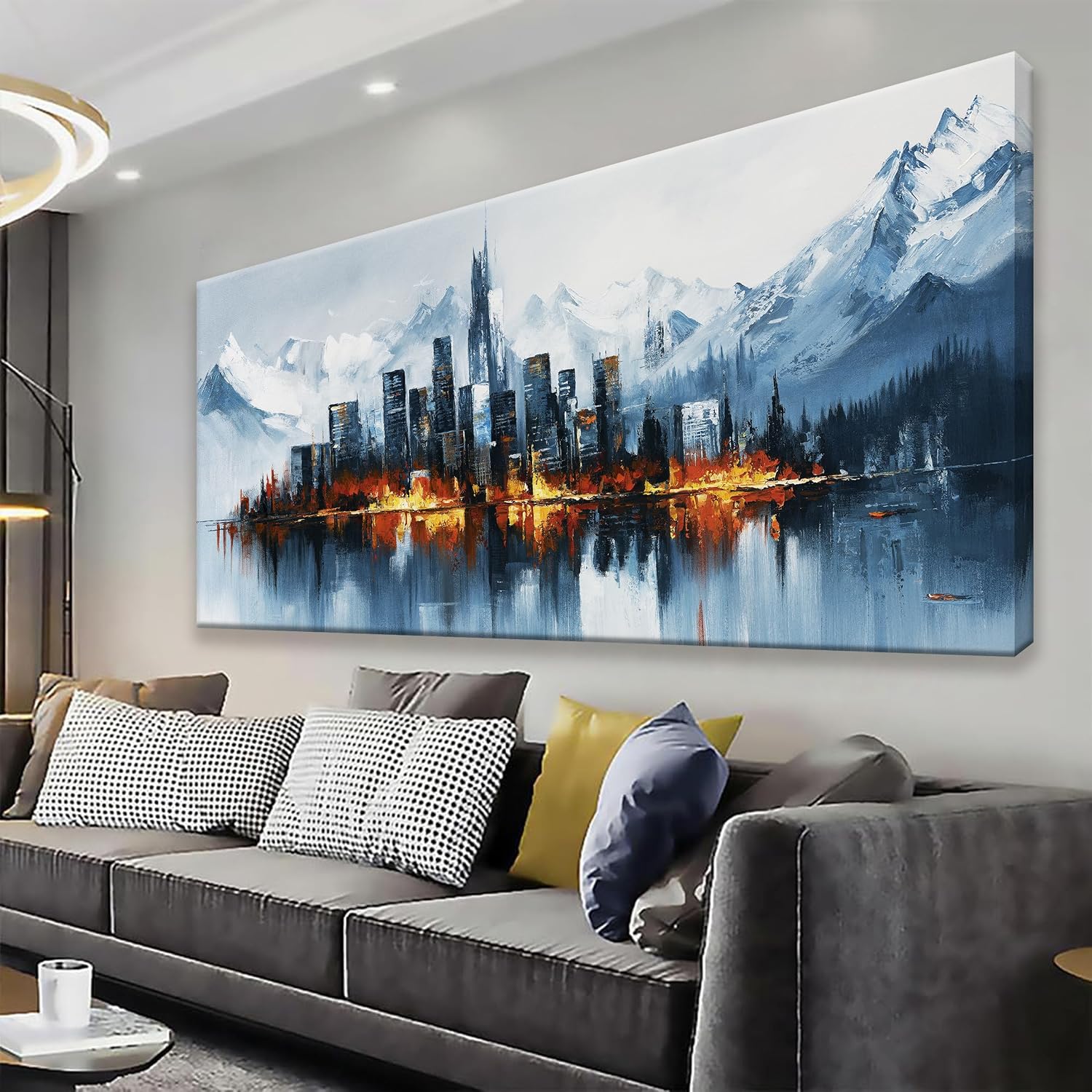 QSQ New York City Canvas Art Wall Decor Modern Abstract Wall Art For Living Room Office Bedroom Abstract Art Paintings Picture For Bedroom Home Wall Decor Chicago Artwork For Walls 29 × 58 In
