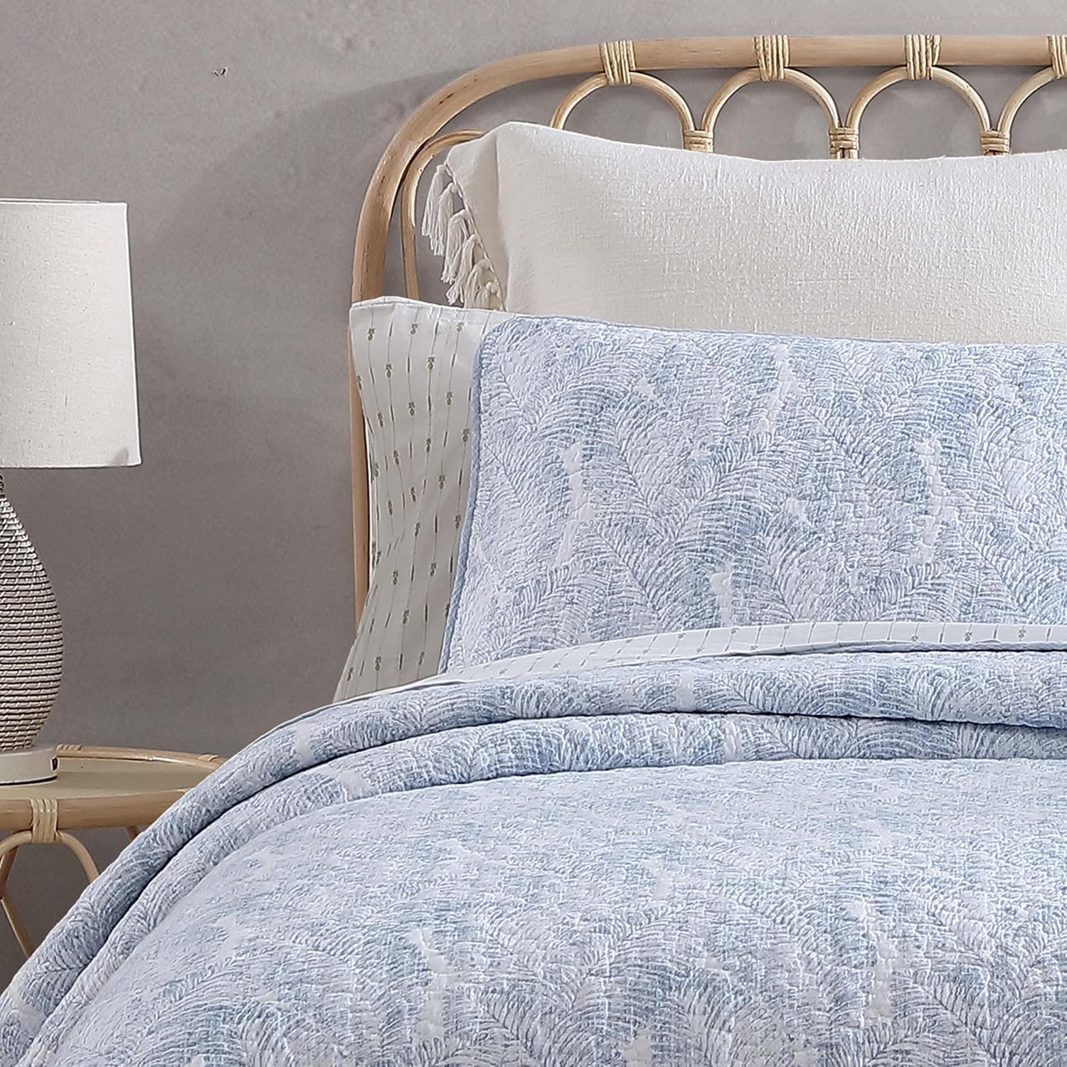Tommy Bahama - Twin Quilt Set, Reversible Cotton Bedding with Matching Sham, Pre-Washed for Added Softness, Dorm Essentials (Distressed Water Leaves Blue)