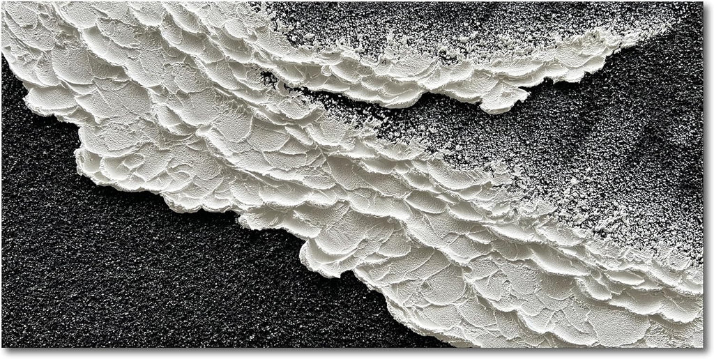 NANKAI 24x48 Inch Hand Painted 3D Ocean Wave Landscape Oil Painting Black and White Abstract Canvas Art Mural Family Wall Decoration Art